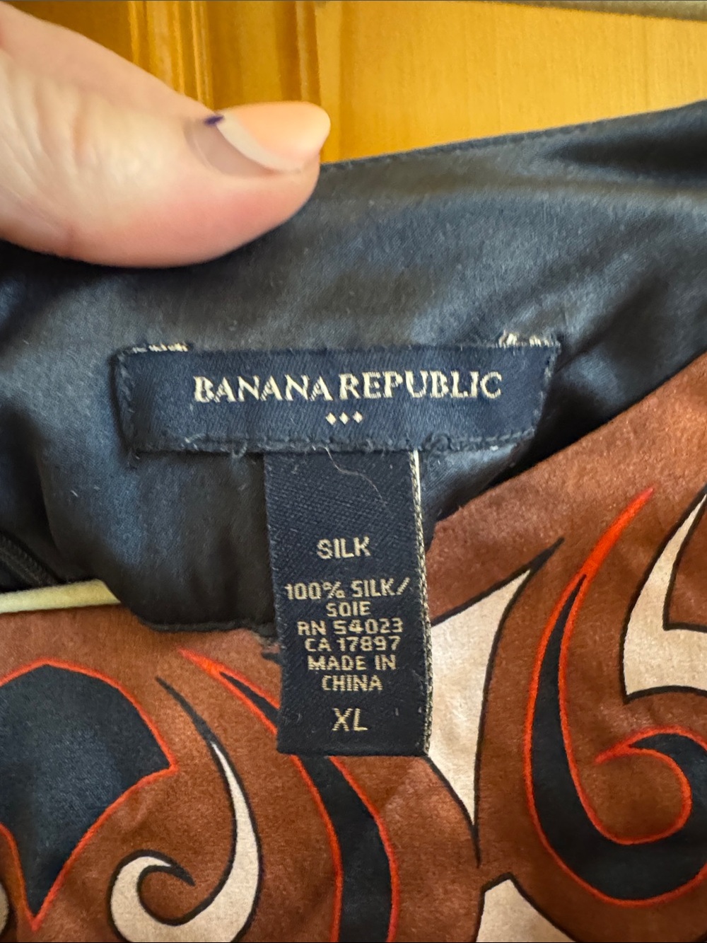 Banana Republic 100% Silk Black Mini Dress with Brown and Red Trim - Picture 2 of 4